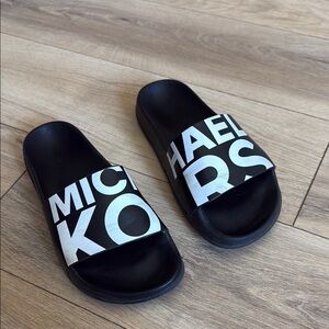 Michael Kors Black and White Slide Sandals